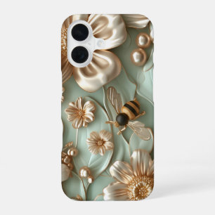 Celadon 3D Bees and Flowers Puffy Style Bumblebees iPhone 16 Case
