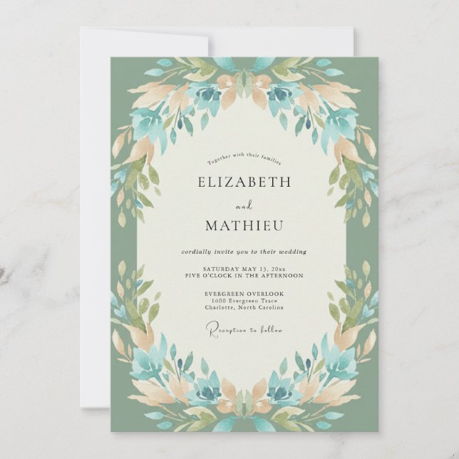 Celadon Aqua Sprig Eucalyptus Wedding Invitation (Front)