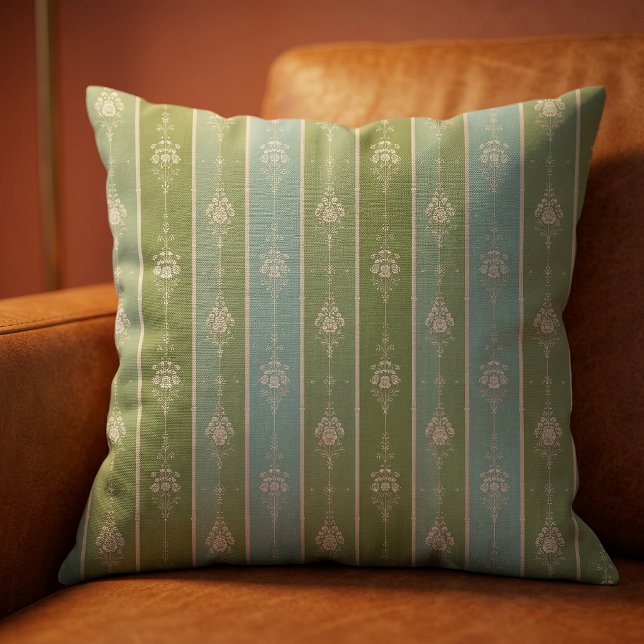 Celadon Blossom Lane Botanical Throw Pillow (Where timeless botanical elegance meets the comfort of home.)