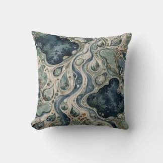 Celadon Blue Flowing Botanical Pools Cushion