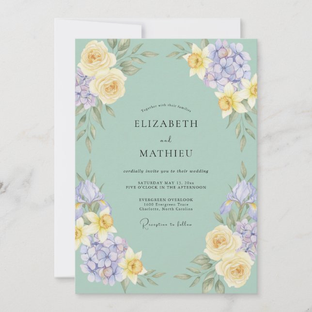 Celadon Butter Lilac Peony Wedding Invitation (Front)
