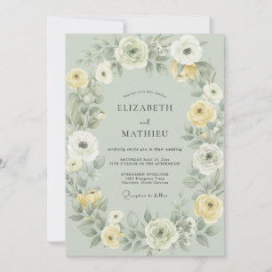 Celadon Buttery Ranunculus Eucalyptus Wedding Invitation