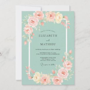 Celadon Coral Peony Wedding Invitation