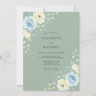 Celadon Cornflower Peony Wedding Invitation