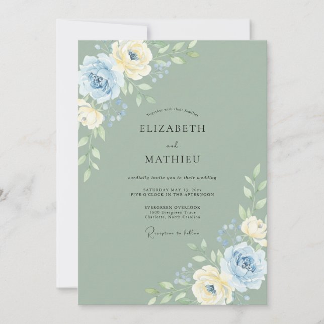 Celadon Cornflower Peony Wedding Invitation (Front)