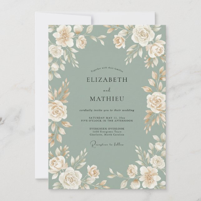 Celadon Cream Petal Wedding Invitation (Front)
