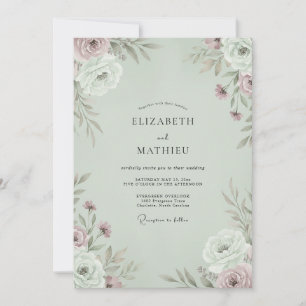 Celadon Dusty Pink Wildflower Wedding Invitation