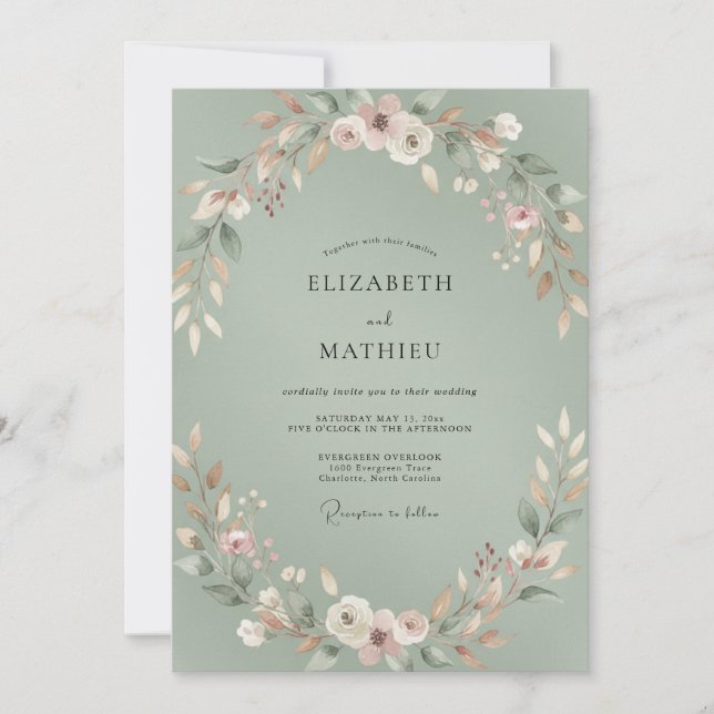 Celadon Foliage Painted Wedding Invitation (Front)