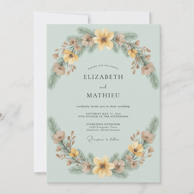 Celadon Gold Wreath Wedding Invitation (Front)