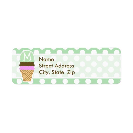 Celadon Green Polka Dots; Ice Cream Cone Return Address Label