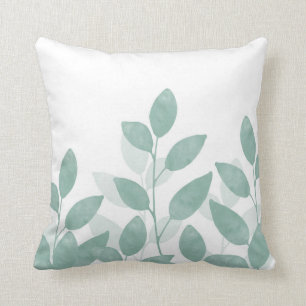 Celadon Green Watercolor Leaves Cushion