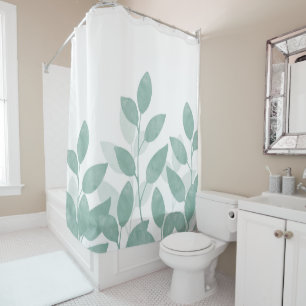 Celadon Green Watercolor Leaves Shower Curtain
