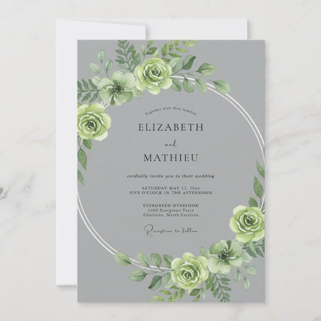 Celadon Grey Painted Wedding Invitation (Front)