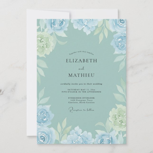 Celadon Ice Peony Wedding Invitation (Front)