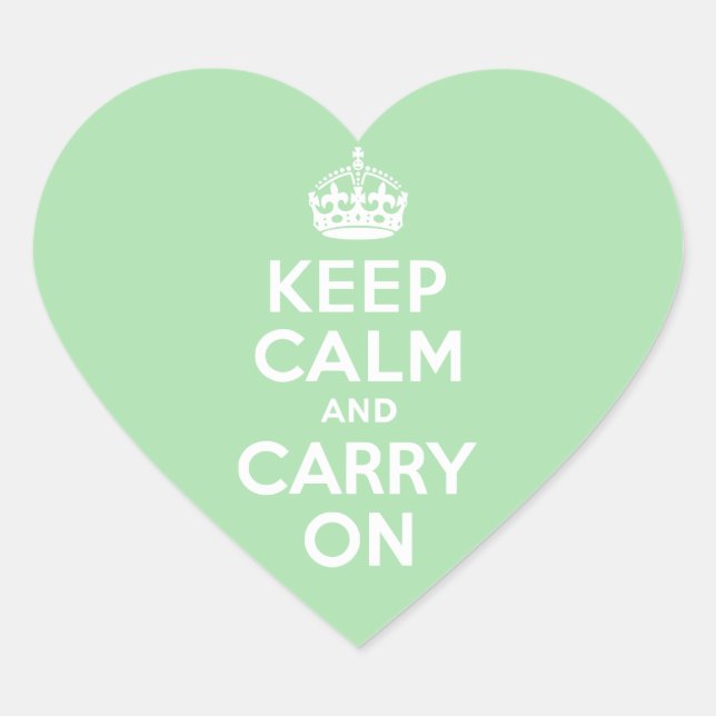 Celadon Keep Calm and Carry On Heart Sticker (Front)