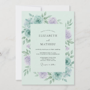 Celadon Lilac Peony Wedding Invitation