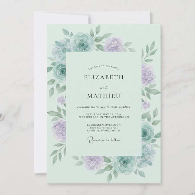 Celadon Lilac Peony Wedding Invitation (Front)