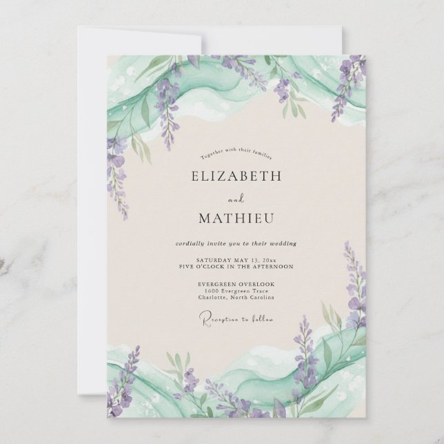Celadon Lilac Wisteria Wedding Invitation (Front)