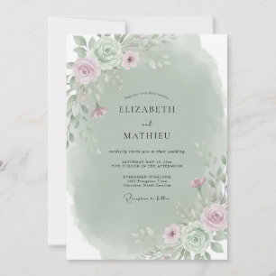 Celadon Mauve Bouquet Eucalyptus Wedding Invitation