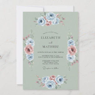 Celadon Mauve Peony Wedding Invitation
