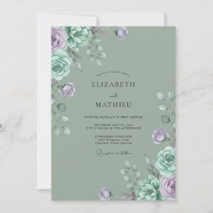 Celadon Mauve Petal Wedding Invitation