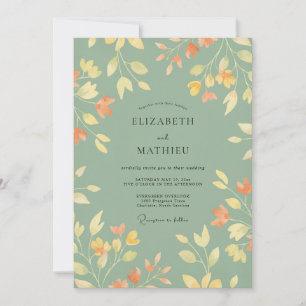 Celadon Ochre Leafy Wedding Invitation