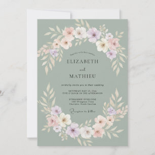Celadon Pale Blush Peony Wedding Invitation