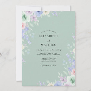 Celadon Pale Lilac Peony Wedding Invitation