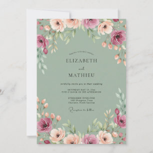 Celadon Peach Petal Wedding Invitation