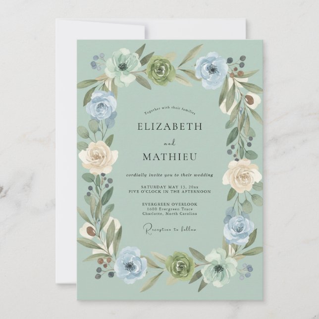 Celadon Peony Romantic Wedding Invitation (Front)