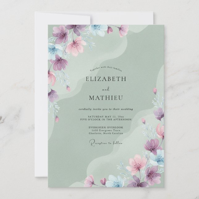 Celadon Periwinkle Blossom Wedding Invitation (Front)