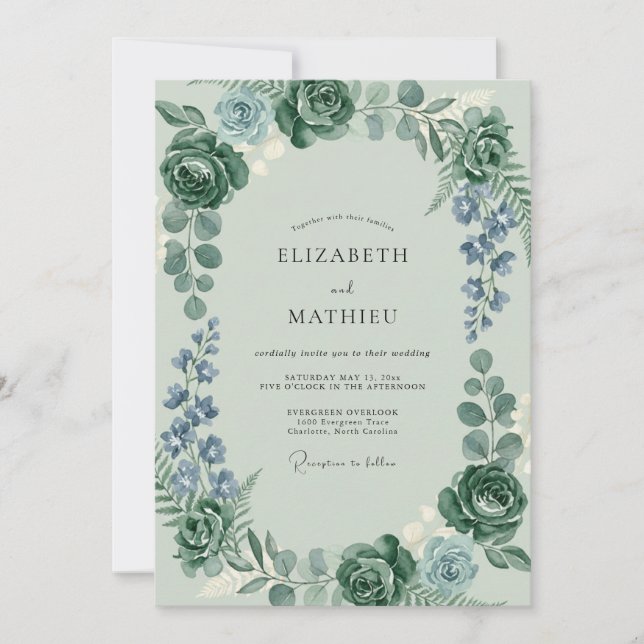 Celadon Periwinkle Eucalyptus Wedding Invitation (Front)