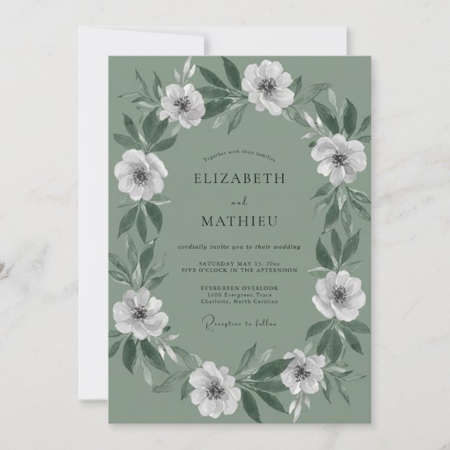 Celadon White Wreath Wedding Invitation (Front)