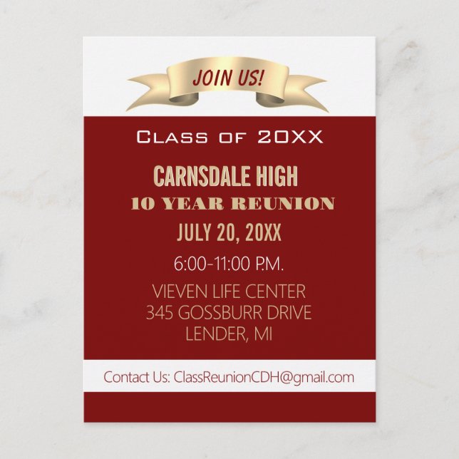 Celebrate! 10th Class Reunion Invite Postcard (Front)