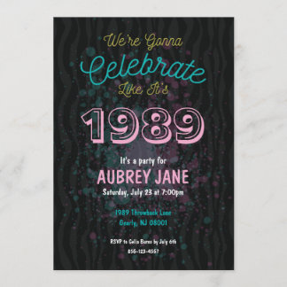 Celebrate 1989 Party Invitation - 1980s theme 5x7