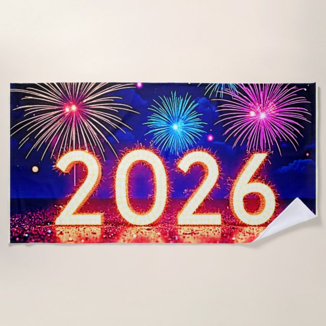 Celebrate 2026: Bright Future Spark Design  Beach Towel (Front)