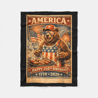Celebrate 250 Years With Fun Bear Bbq Graphic Fleece Blanket