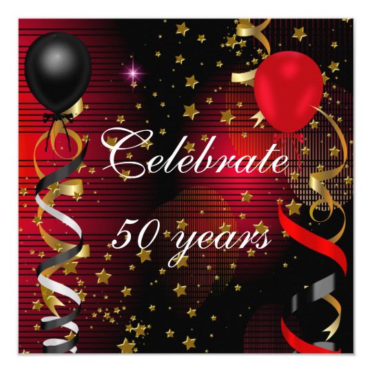 Celebrate 50 50th Birthday Party Black Red Stars Card