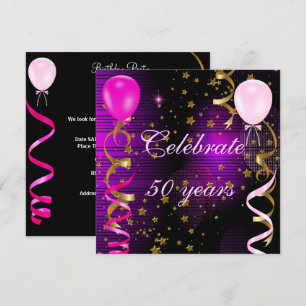 Celebrate 50 50th Birthday Party Pink Purple Stars Invitation