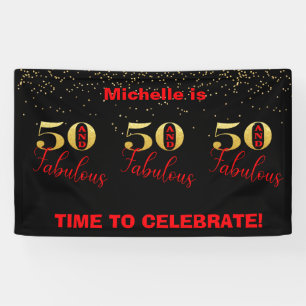 Celebrate 50 And Fabulous Red Gold Birthday Banner