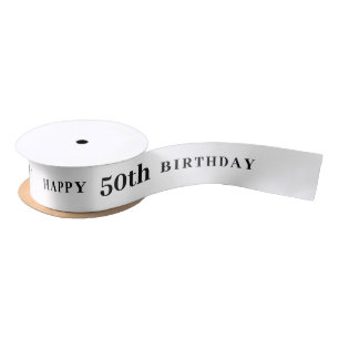 Celebrate 50: Joyful Birthday White Ribbon Satin Ribbon