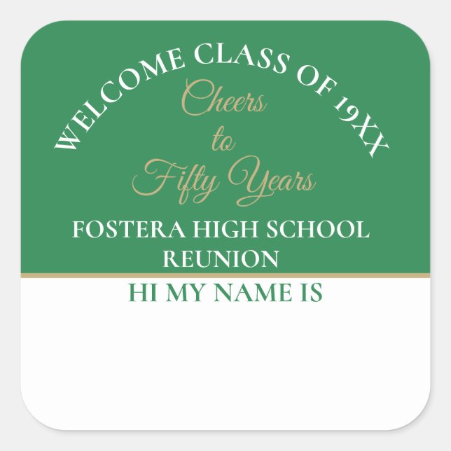 Celebrate! 50th Class Reunion name Square Sticker (Front)