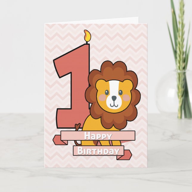 Celebrate a First Birthday with Cute Lion Card (Front)