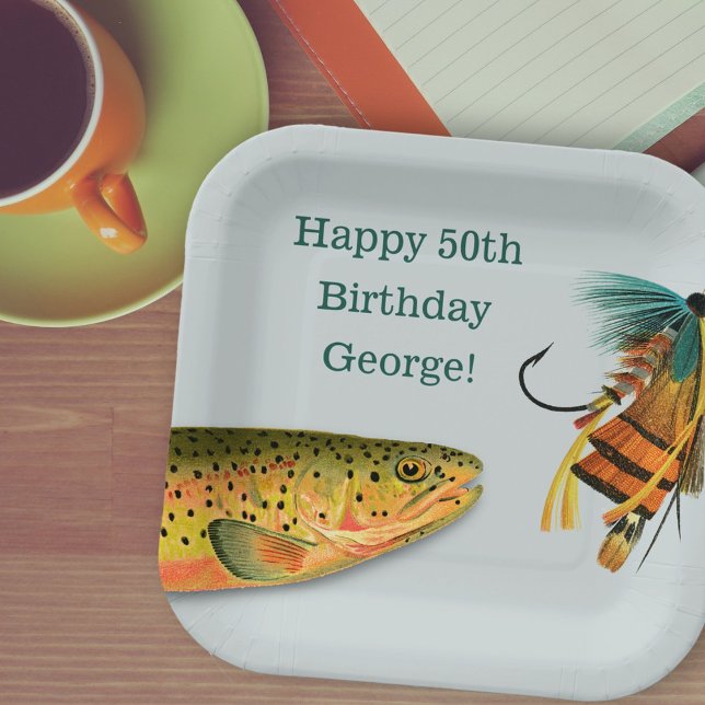 Celebrate a Fisherman Trout Fly Fishing Jig Paper Plate (Creator Uploaded)
