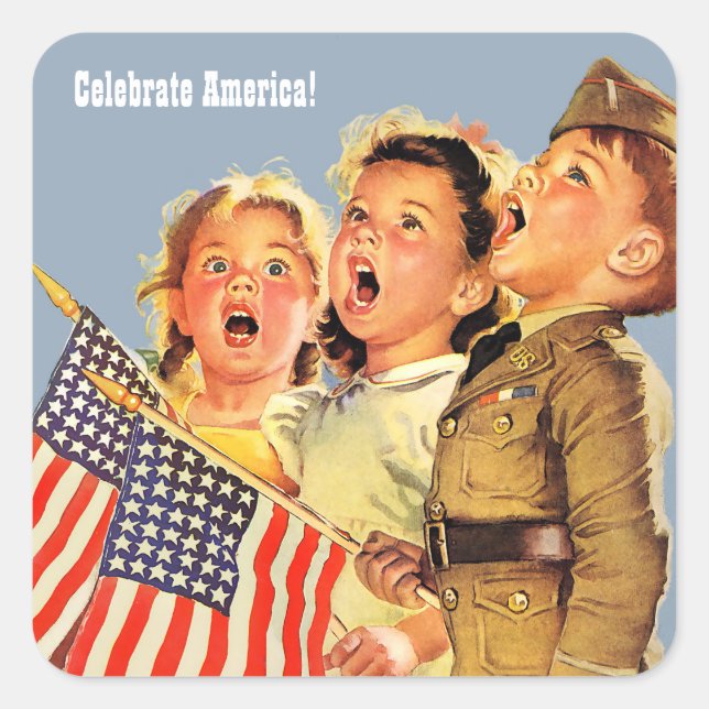 Celebrate America, 4th of July Patriotic Square Sticker (Front)