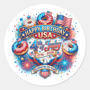 Celebrate America’s 250th birthday with donut Classic Round Sticker