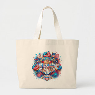 Celebrate America’s 250th birthday with donut Large Tote Bag