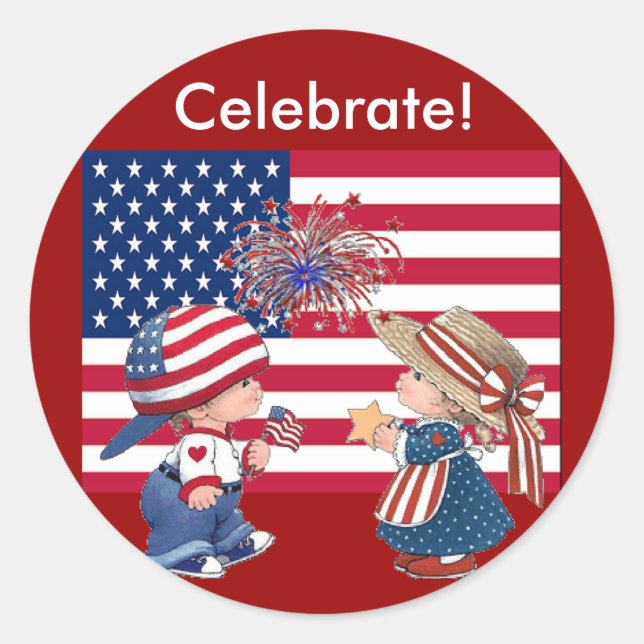 Celebrate American Flag Classic Round Sticker (Front)