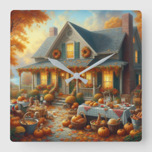 Celebrate Autumn's Bounty with Cosy Charm Square Wall Clock