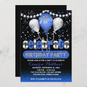Celebrate Balloons Confetti 70th Birthday Party Invitation